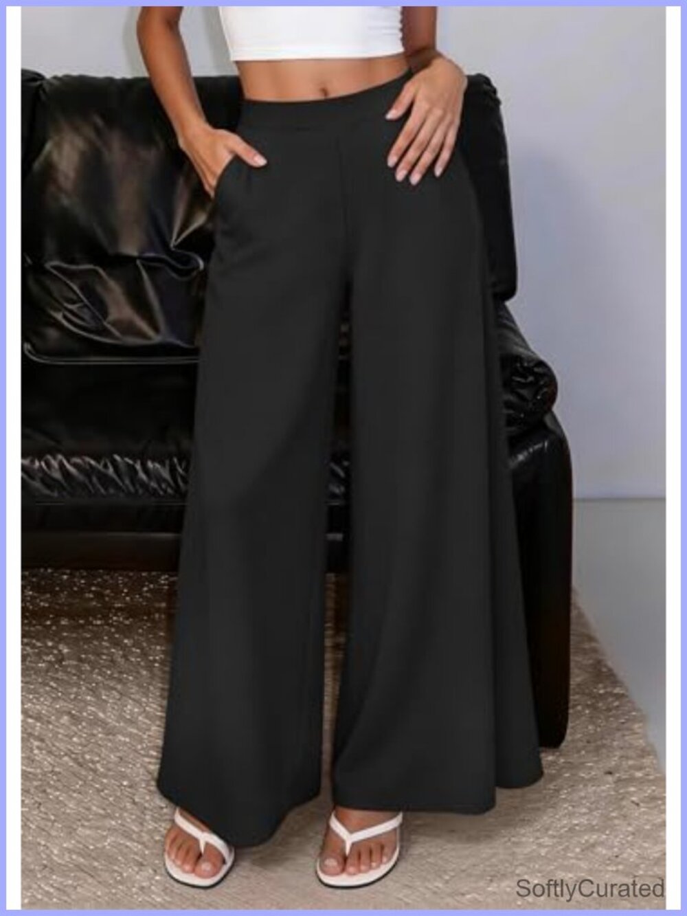 KIRUNDO Women's High Waist Wide Leg Palazzo Pants Pull On Flowy Trousers - Picture 3 of 6